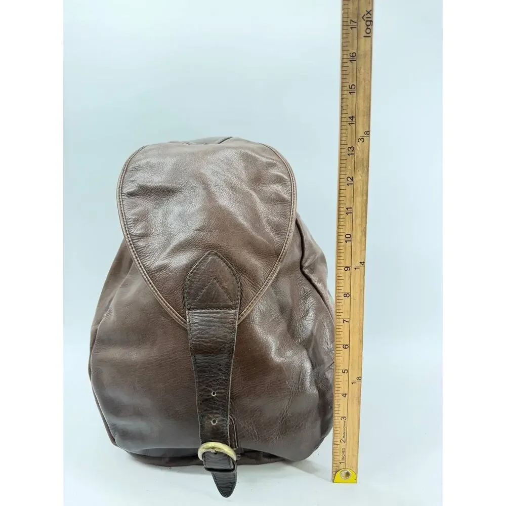 New West Genuine Leather Brown Backpack Flap Buckle Casual Adjustable Straps